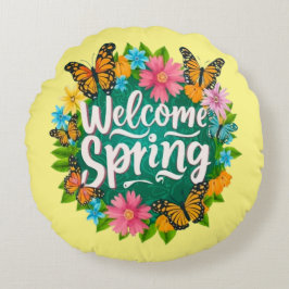 Welcome spring Monarch Butterfly Flowers Rund Kudde