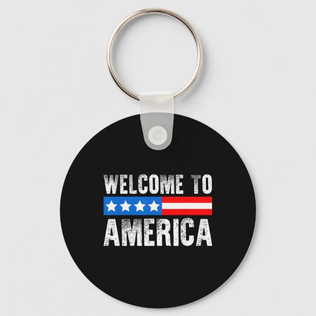 Welcome To America Patriotic Usa Flag New American Nyckelring (Framsida)