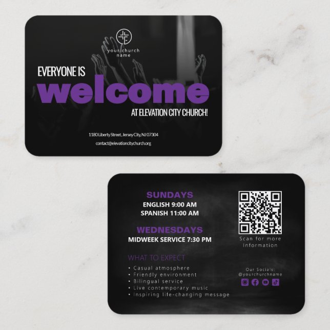 Welcome To Church Invitation Calling Card Template (Fram/baksida)