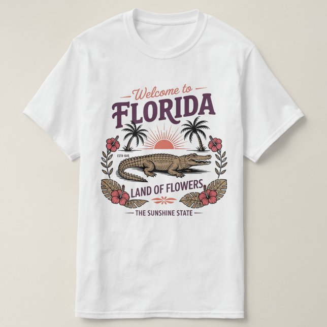 Welcome to Florida Alligator Sunshine State Est. T Shirt (Design framsida)