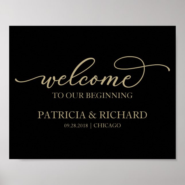 Welcome To Our Beginning Gold Script Black Sign Poster (Framsidan)