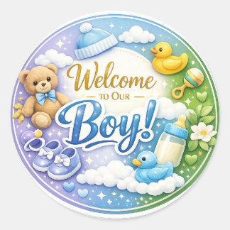 Welcome to Our Boy – Baby Shower Sticker Runt Klistermärke