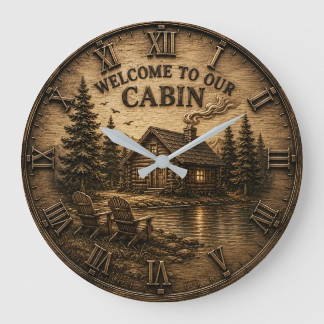  Welcome to Our Cabin Rustic Lake House Stor Klocka (Framsida)