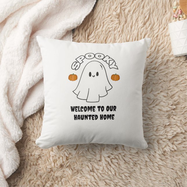 Welcome to Our Haunted Home Spooky Ghost Halloween Kudde (Filt)