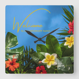 Welcome to our Retirement Home Tropical Themed Fyrkantig Klocka