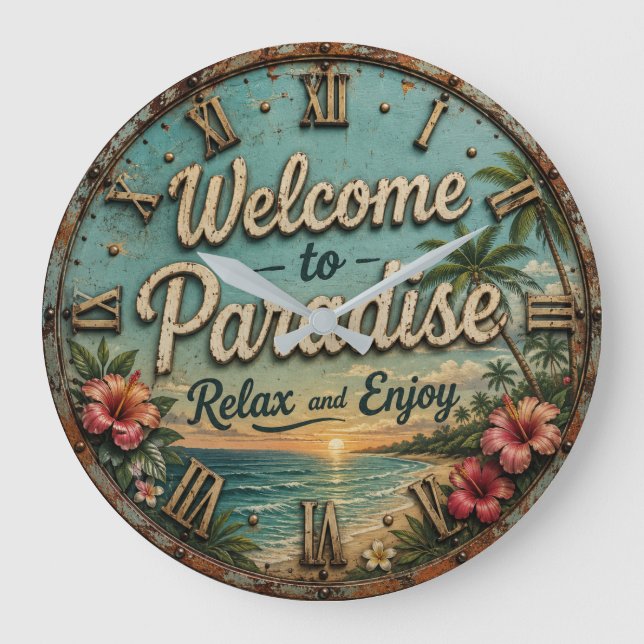 Welcome to Paradise Tropical Beach Stor Klocka (Framsida)