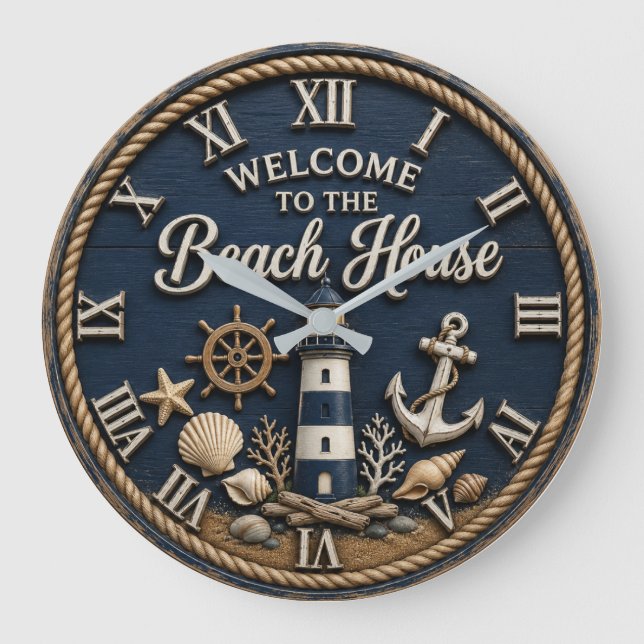 Welcome to the Beach House Nautical Lighthouse  Stor Klocka (Framsida)