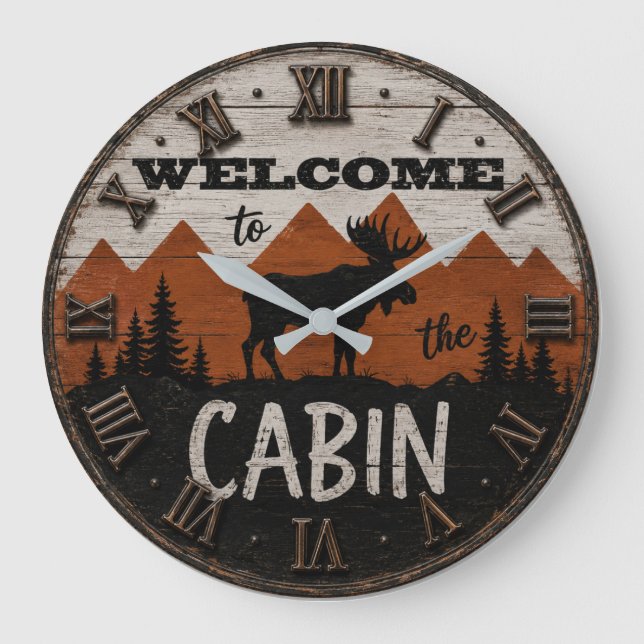 Welcome to the Cabin Rustic Moose Mountain Lodge  Stor Klocka (Framsida)