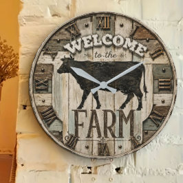 Welcome to the Farm Rustic Cow Silhouette Vintage Stor Klocka