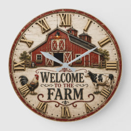Welcome to the Farm Rustic Red Barn Farmhouse Stor Klocka