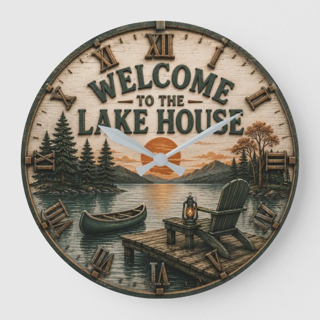 Welcome to the Lake House Rustic Canoe Cabin Stor Klocka (Framsida)