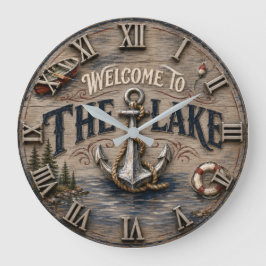 Welcome to the Lake Rustic Anchor Nautical Stor Klocka