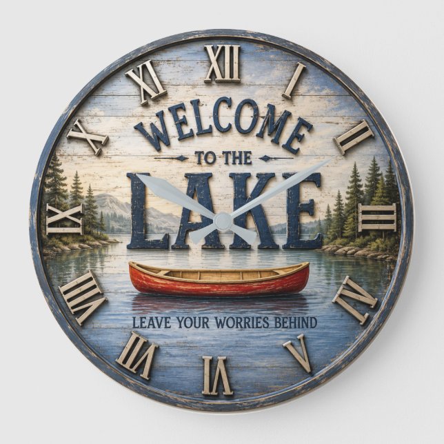 Welcome to the Lake Rustic Canoe  Stor Klocka (Framsida)