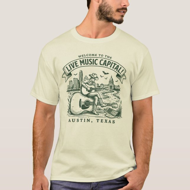 Welcome to the Live Music Capital Austin City Texa T Shirt (Framsida)