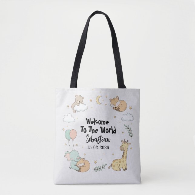 Welcome To The World Sebastian Personalized Tote  Tygkasse (Framsida)