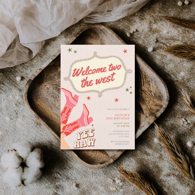 Welcome two the west cowgirl 2nd birthday  inbjudningar (Skapare uppladdad)