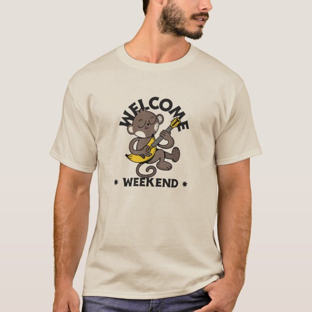 Welcome Weekend with Monkey and Guitar T Shirt (Framsida)