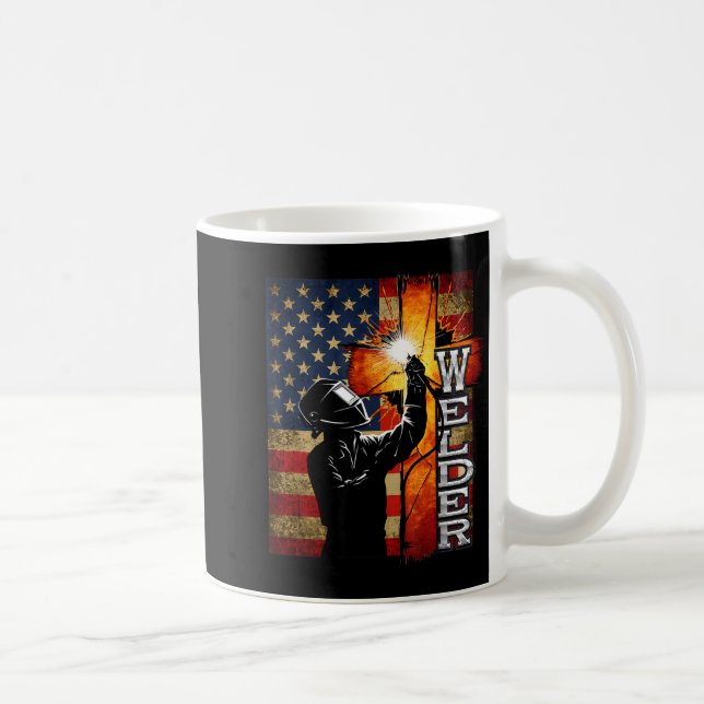 Welder American Flag Welding Faith Cross Christian Kaffemugg (Höger)