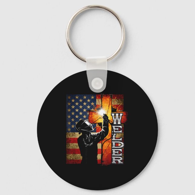 Welder American Flag Welding Faith Cross Christian Nyckelring (Framsida)