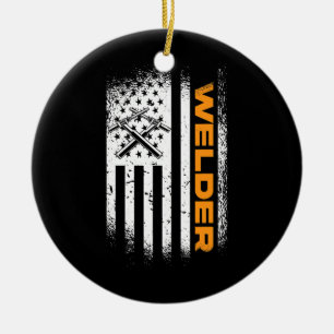 Welder American Flagga and USA Patriotic Welder Julgransprydnad Keramik