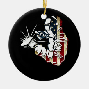 Welder American Flagga USA Patriotic Welder Gift Julgransprydnad Keramik