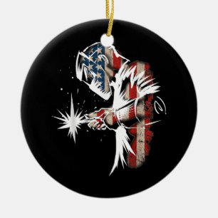 Welder American Flagga USA Patriotic Welder Gift Julgransprydnad Keramik