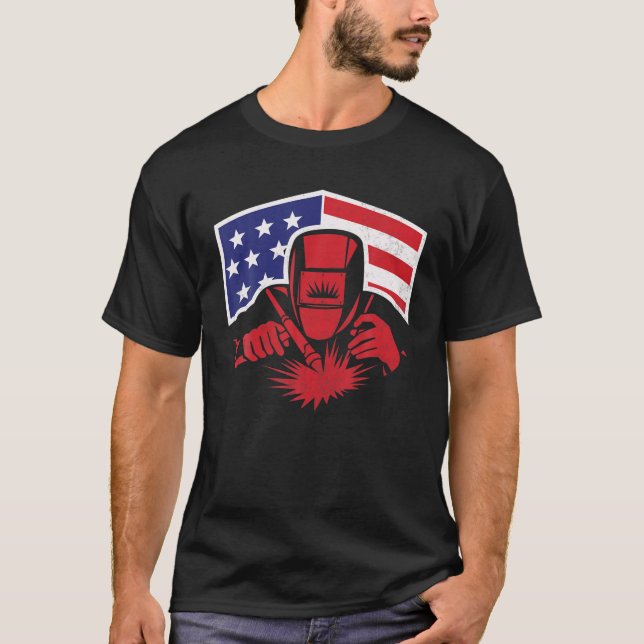 Welder American Flagga USA Patriotic Welder T Shirt (Framsida)