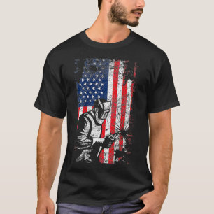Welder American Flagga Welder Fars dag Design på T Shirt