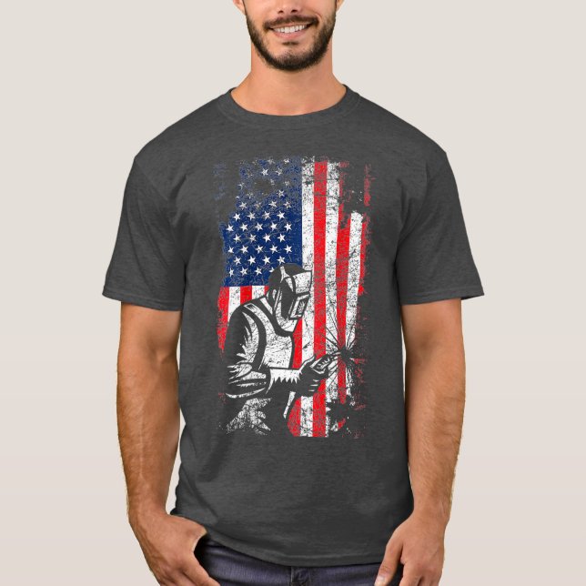 Welder American Flagga Welder Fars dag Design T Shirt (Framsida)