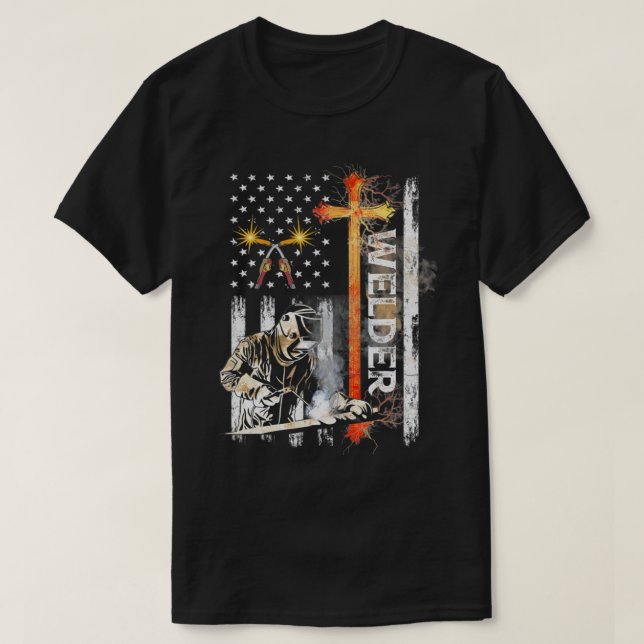 Welder American Flagga Welding Faith Kor Christian T Shirt (Design framsida)