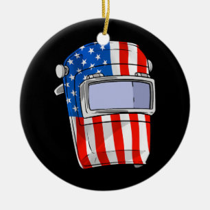 Welder American Flagga Welmet Patriotic Julgransprydnad Keramik