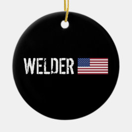 Welder - amerikanska flaggan julgransprydnad keramik