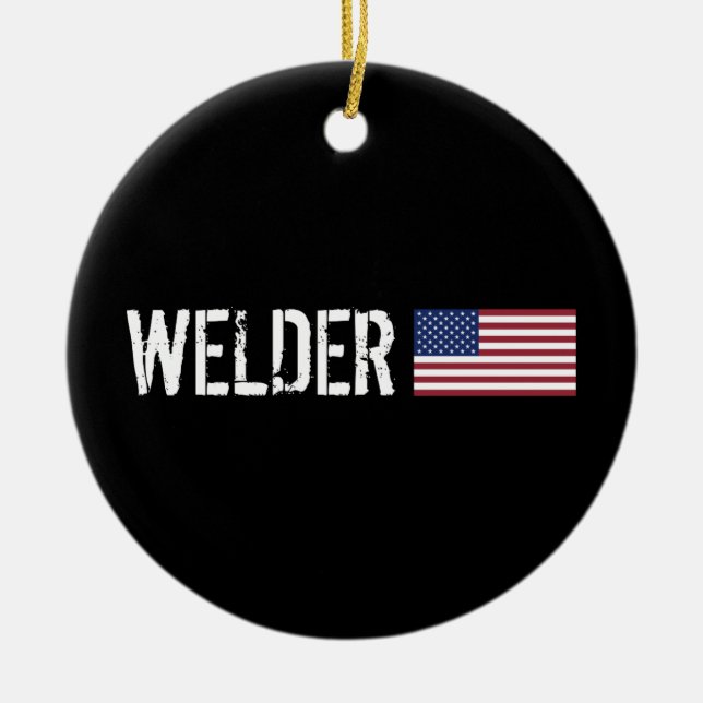 Welder - amerikanska flaggan julgransprydnad keramik (Framsidan)