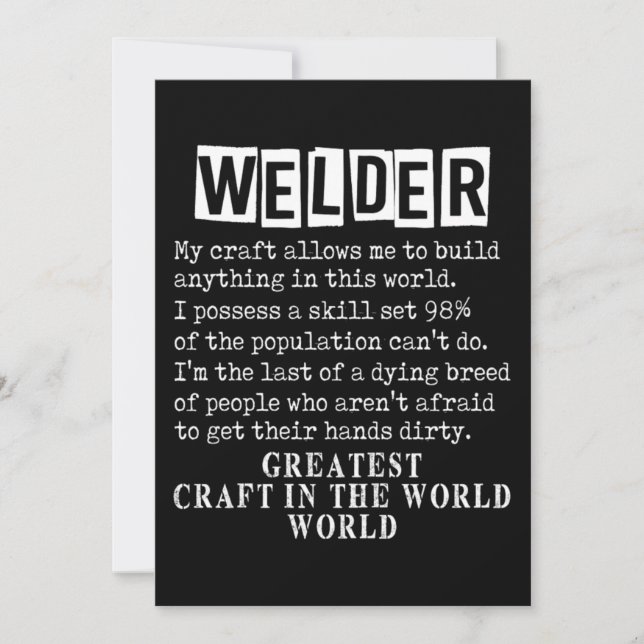 Welder Craft Profession Welding Weld Metall Gift Inbjudningar (Framsida)