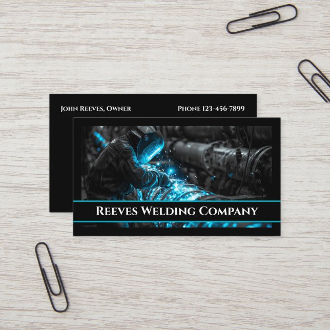 Welder Fabricator Contractor Service Business Card Visitkort (Fram/Back In Situ)