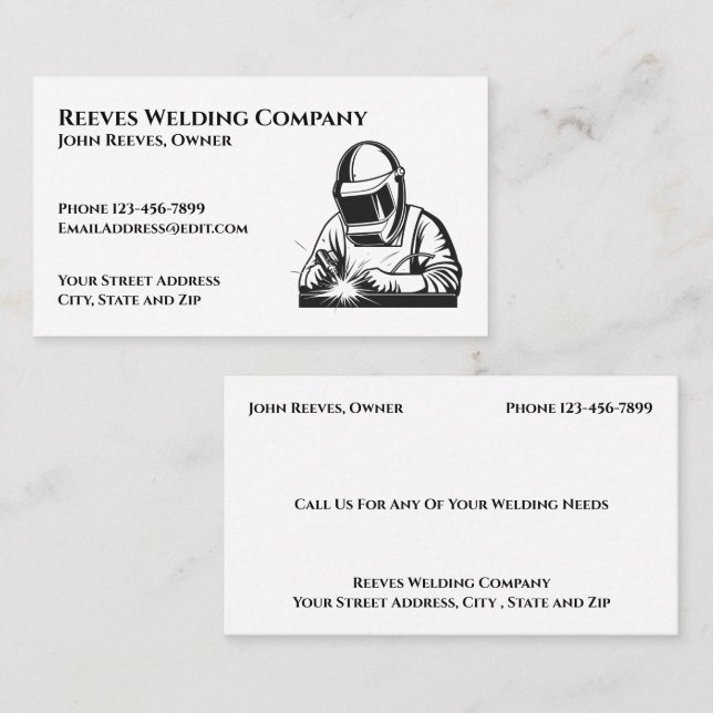 Welder Fabricator Contractor Service Business Card Visitkort (Fram/baksida)