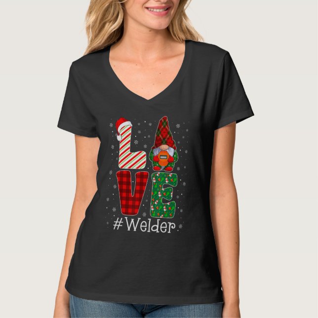 Welder LOVE Gnome Funny Matching Pajama Christmas T Shirt (Framsida)
