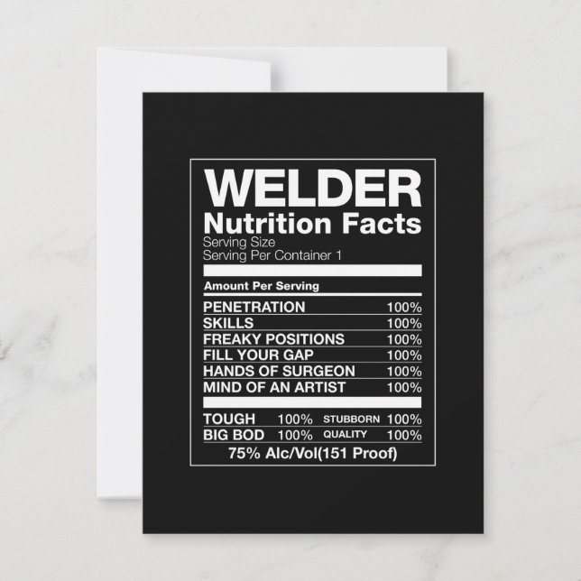 Welder Nutrition Facts Tack Kort (Framsida)