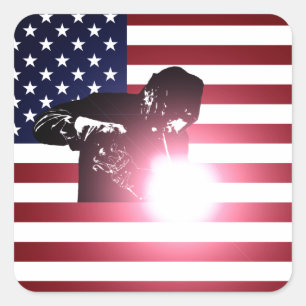 Welder och amerikansk Flagga Fyrkantigt Klistermärke