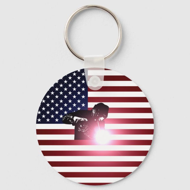 Welder och amerikansk Flagga Nyckelring (Framsida)