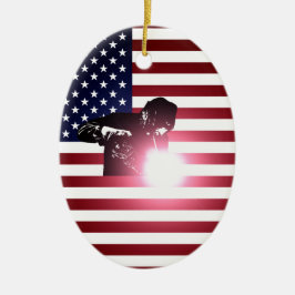 Welder och amerikanska flaggan julgransprydnad keramik
