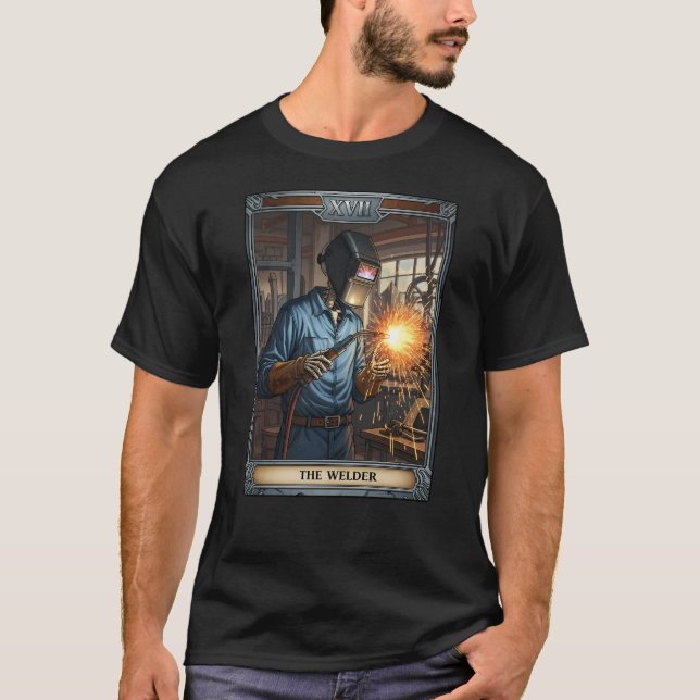 Welder Skeleton Tarot Card T Shirt (Framsida)