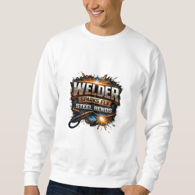 Welder Sparks Fly Steel Bends Industrial Tee Lång Ärmad Tröja (Framsida)