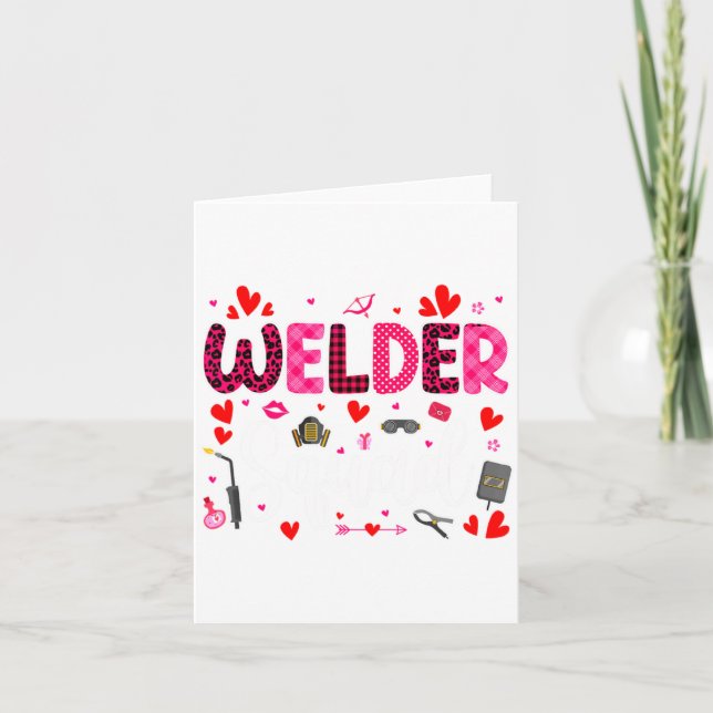 Welder Squad Cute Tools Hearts Costume Valentines  Kort (Framsida)