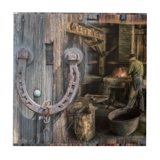 Welder Vintage Blacksmith Horseshoes Kakelplatta (Framsidan)