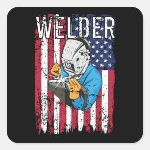 Welder Vintage USA American Flagga Welding Fyrkantigt Klistermärke