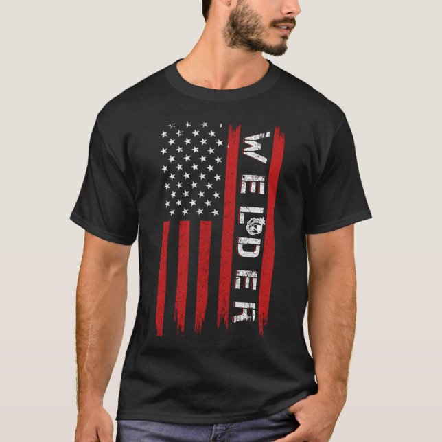 Welder Vintage USA American Flagga Welding T Shirt (Framsida)