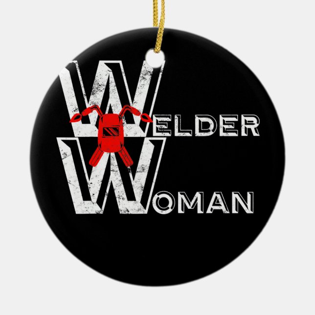 Welder Woman Female Welding Gift Dam Weld Tech Julgransprydnad Keramik (Framsidan)