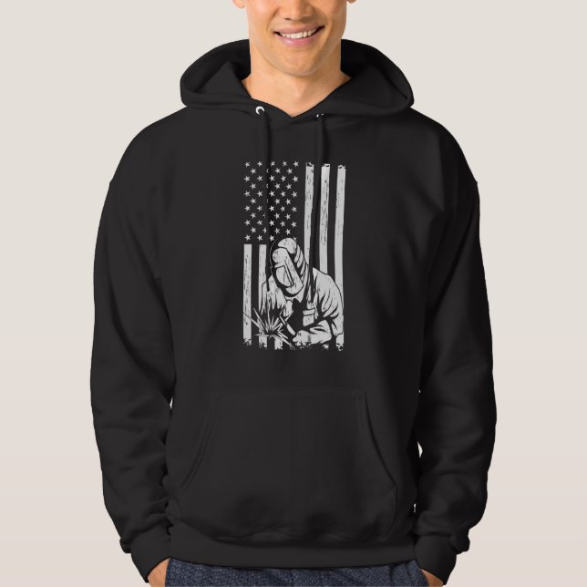Welding Independence day Patriotic Welder Metall F Hoodie (Framsida)