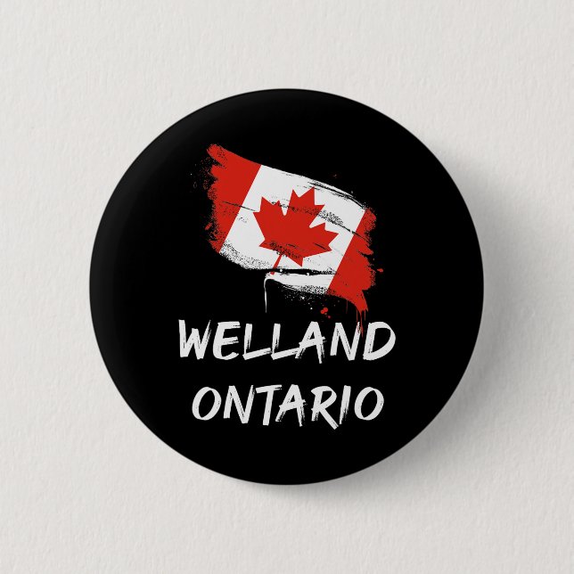 Welland Ontario Kanada Fläckig Flagga Resa Semeste Knapp (Framsida)